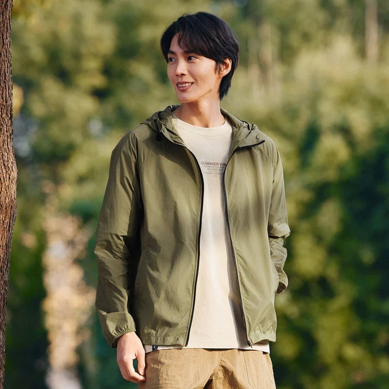 Jacket Men'S Summer Foldable Storage Top Simple Casual Style Hooded Couple