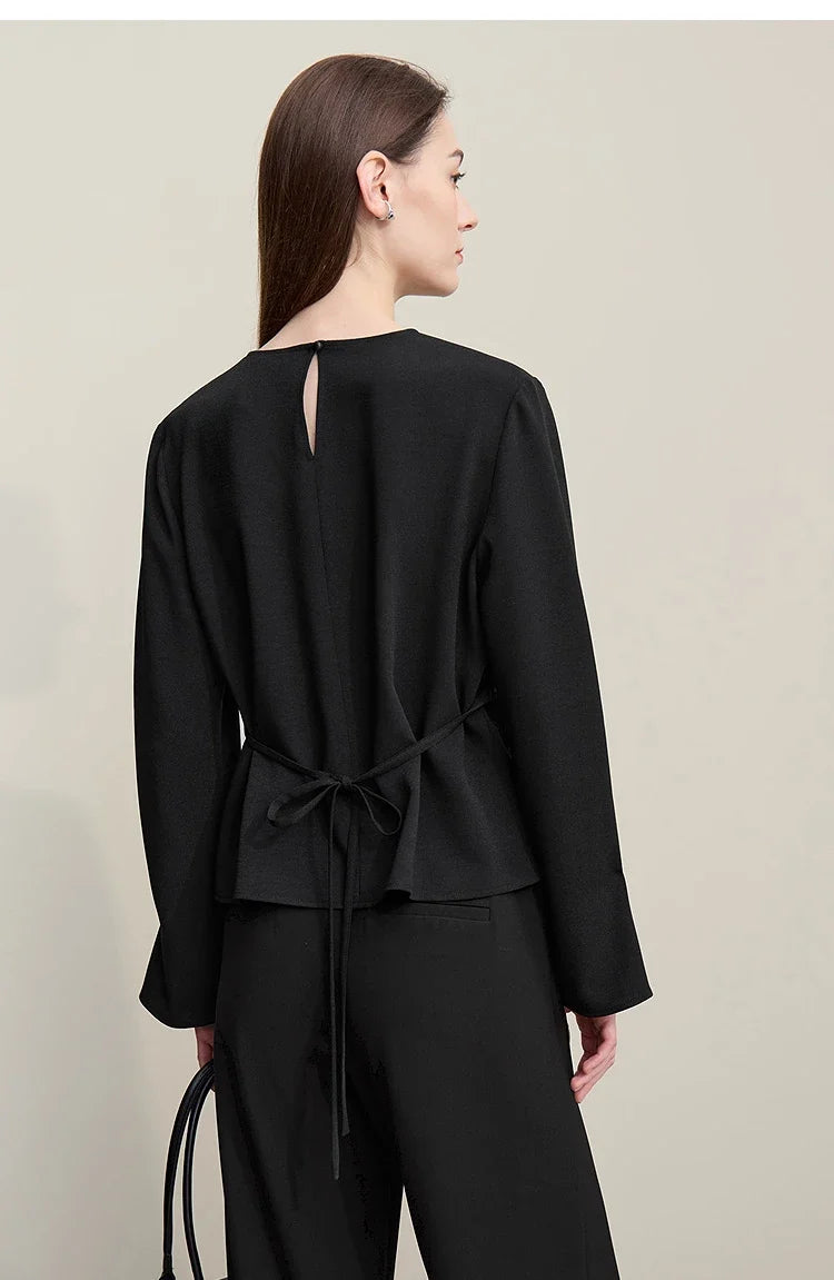 Women's Blouse 2026 Autumn New Elegant Commuter Crew Neck Lace Chiffon Women's Shirt Loose Versatile Elegant Top 12681001