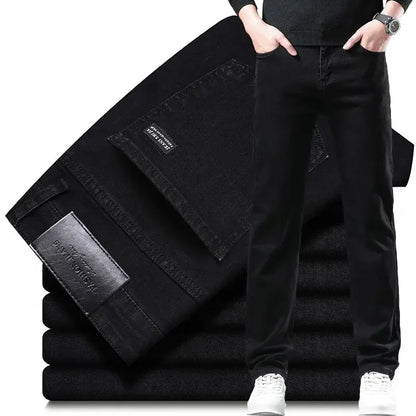 2025 New Men Fashion  Slim Fit Jeans Male Elasticity Smart Casual Mid Classics Straight Denim Pants Wedding Party Black Trousers