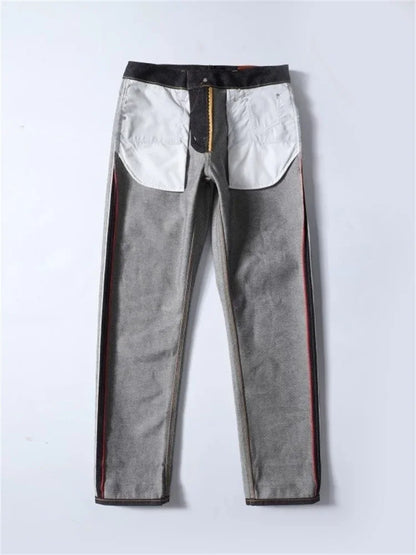 Men's Japanese Handmade Embroidered Jeans Pure Cotton Straight Tube Hip-Hop Popular Slim Red Ears Show Thin Trousers Devil Black