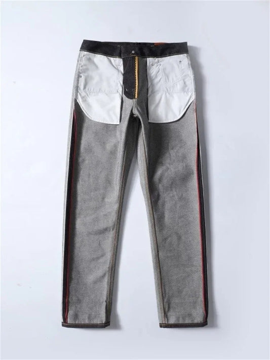 Men's Japanese Handmade Embroidered Jeans Pure Cotton Straight Tube Hip-Hop Popular Slim Red Ears Show Thin Trousers Devil Black