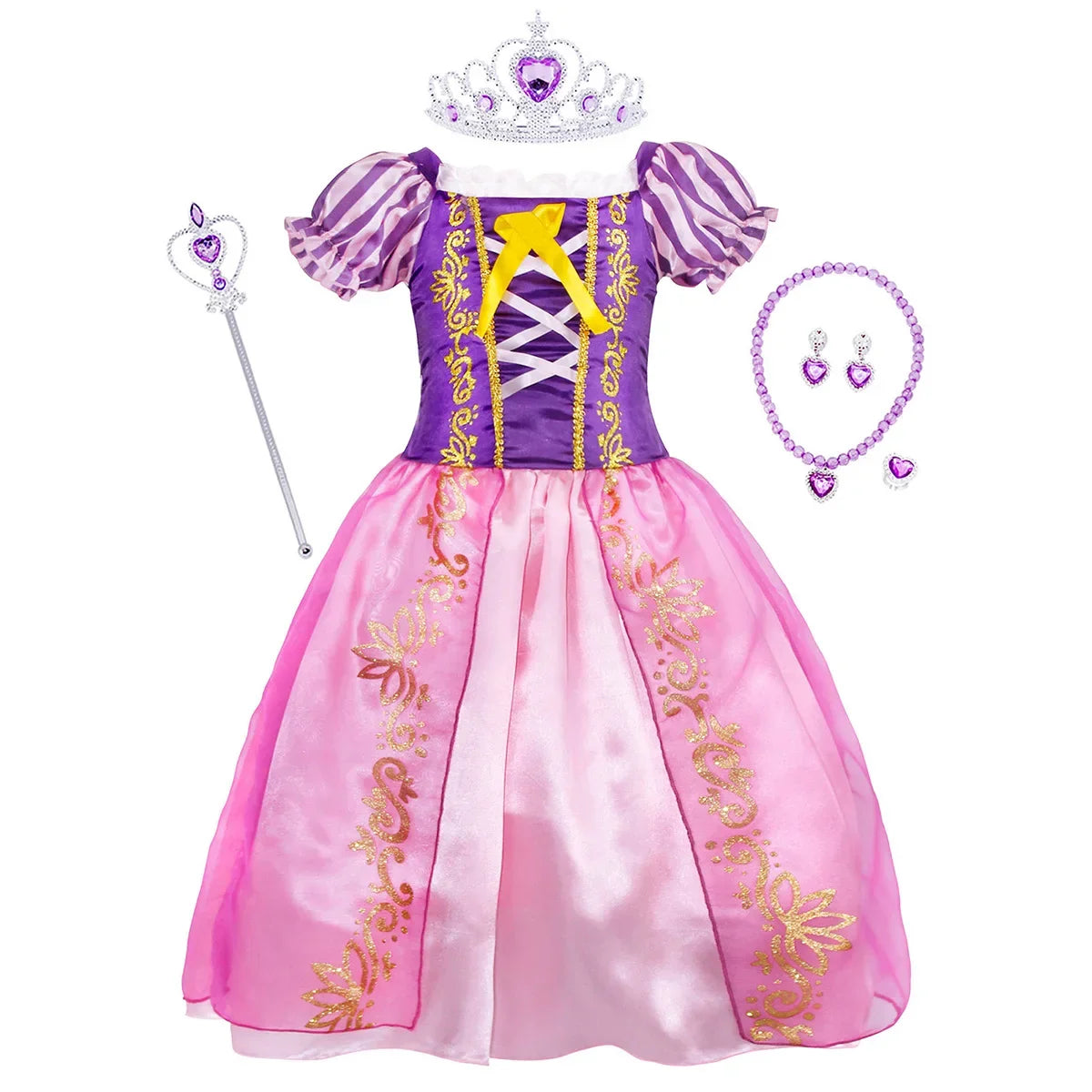 Girl Role Play Rapunzel Princess Dress for Kids Halloween Cosplay Tangled Costume Birthday Party Sequins Mesh Bow Clothes