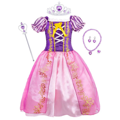 Girl Role Play Rapunzel Princess Dress for Kids Halloween Cosplay Tangled Costume Birthday Party Sequins Mesh Bow Clothes