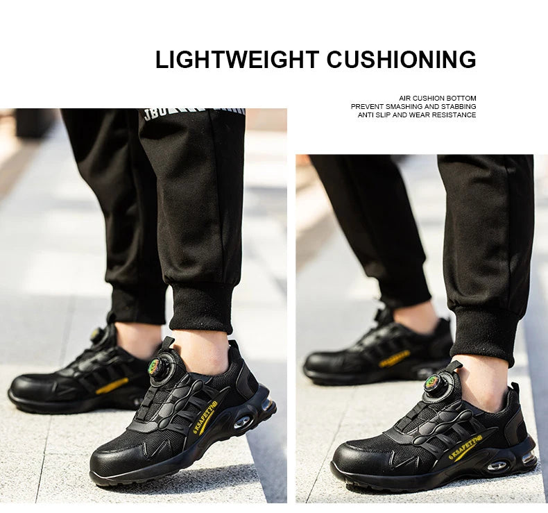 Men Rotating Button Safety Shoes Steel Toe Work Sneakers Indestructible Shoes Puncture-Proof Work Boots Air Cushion Safety Shoes