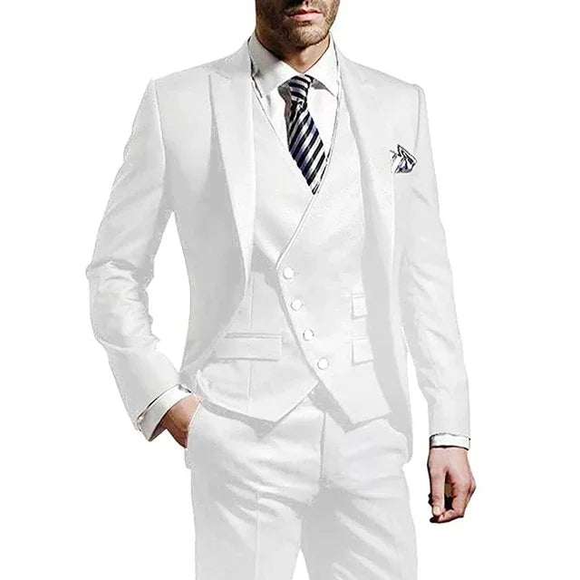 Men Suit  Army Green 3 Piece Groom Wear Peak Lapel Wedding Tuxedos Business Party Evening Jacket Vest With Pants