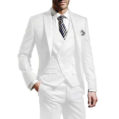 Men Suit  Army Green 3 Piece Groom Wear Peak Lapel Wedding Tuxedos Business Party Evening Jacket Vest With Pants