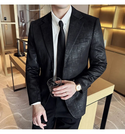 High Quality Jacquard Suit Jacket for Men 2025 Fashion Korean Style Slim Fit Business Casual Wedding Social Dress Coats 4XL-M