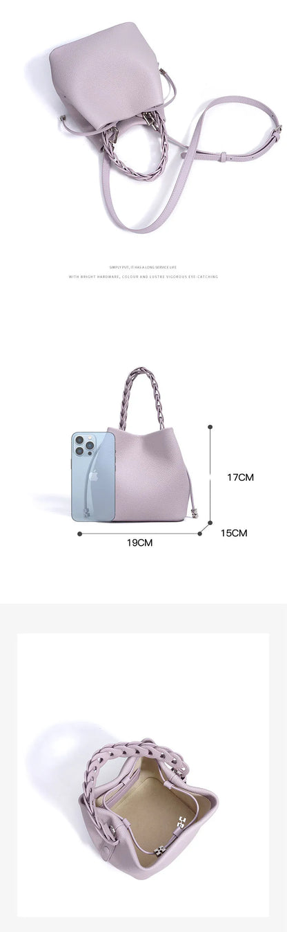 2026 New Genuine Leather Bucket Bag Summer Crossbody Shoulder Women's Tote Versatile Hobo  Handbag Spacious Casual Fashion