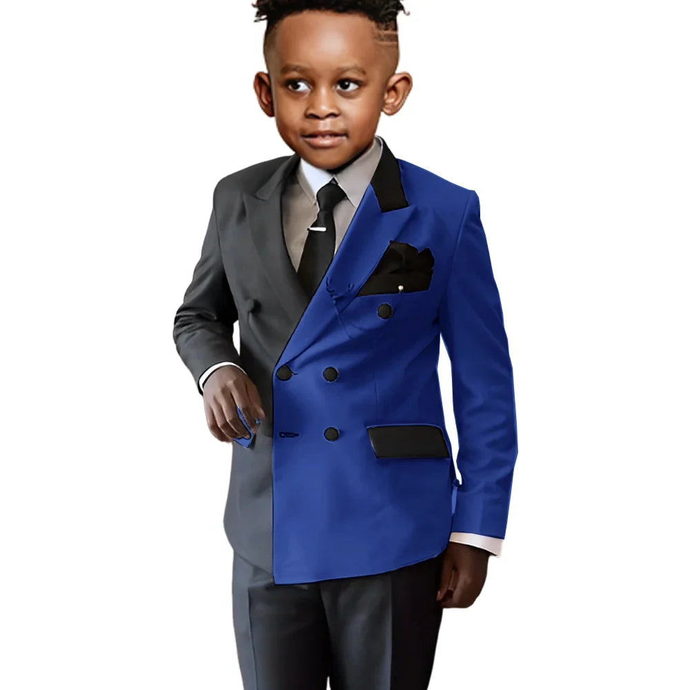 Fashionable Colour-blocked Boys Suits 2 Pieces Piano Performance Wear,Double Breasted Kids Tuxedo Sets Wedding Party Outfit