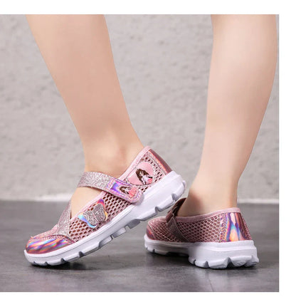 Summer Brand Non-slip Beach Shoes Children Sandals Girls Casual Shoes Kids Flowers Princess Flat Shoes Size 26-36