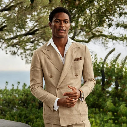 Summer Linen Double Breasted Suits for Men 2 Pieces Separates Blazer Pants for Beach Wedding Casual Party Guest Men Suits 2026