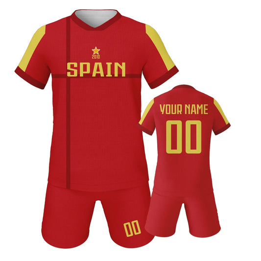 Spain Custom Soccer Jersey Sets Football Kit Kids Training Outfit Club Personalized Name Number Soccer Uniform for Boys ＆ Girls
