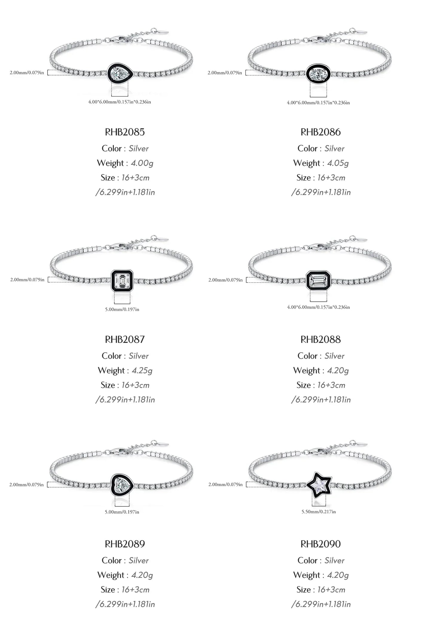 925 Sterling Silver Shinning Stackable Bracelets Stars Geometric Heart Water Drop CZ Tennis Bracelets For Women Jewelry
