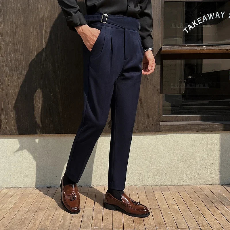 2025 New Naples High Waist Mens Suit Pants Double-Blade Gurkha Chino Slim Fit Trousers Fashion Men Wedding Party Casual Pant
