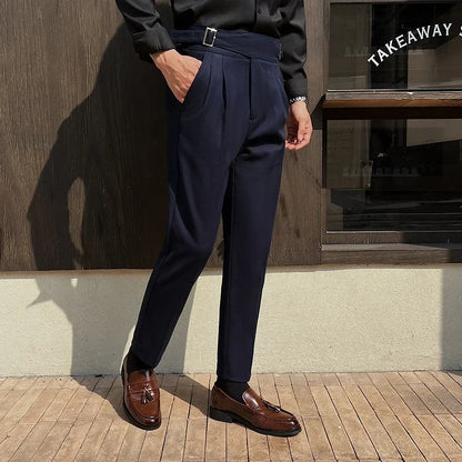 2025 New Naples High Waist Mens Suit Pants Double-Blade Gurkha Chino Slim Fit Trousers Fashion Men Wedding Party Casual Pant