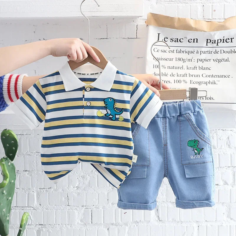 New Summer Baby Girls Clothes Suit Children Boys Striped T-Shirt Shorts 2Pcs/Sets Toddler Casual Cotton Costume Kids Tracksuits