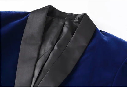 High-grade Men Luxury Gold Velvet Suit One Button Slim Fit Jacket Blue / Red / Green New Homme Wedding Prom Party Dress Blazer