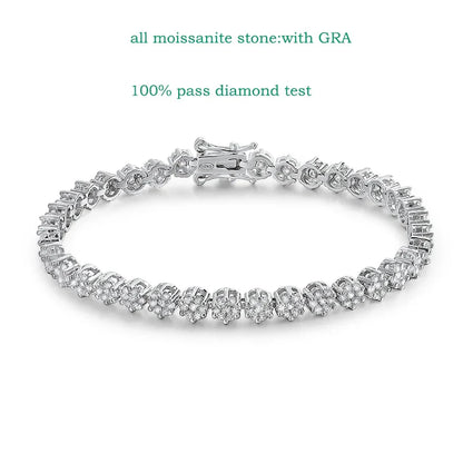 Brilliant Cut Flower Moissanite Tennis Bracelet for Women 1.5mm Gem Full Diamond 925 Sterling Silver Plated 18K Jewelry