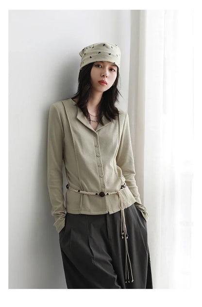 Women Cardigan Casual New Small Lapel Long Sleeved T-shirt Slim Female Knitted Sweaters Sports Spring Autumn 2025