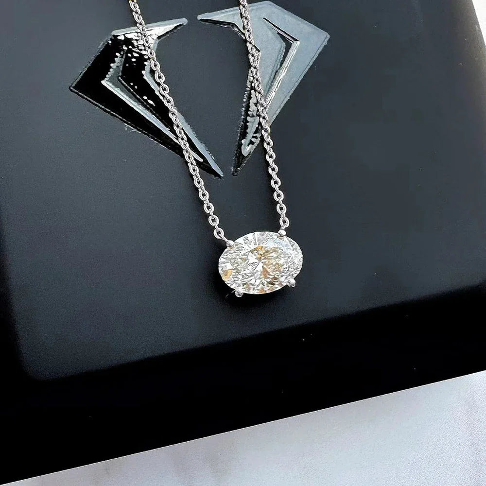 East West Oval Cut Moissanite Pendant Necklace for Women 1/2carat Solitaire Diamond Neck Chain 925 Sterling Silver Fine Jewelry