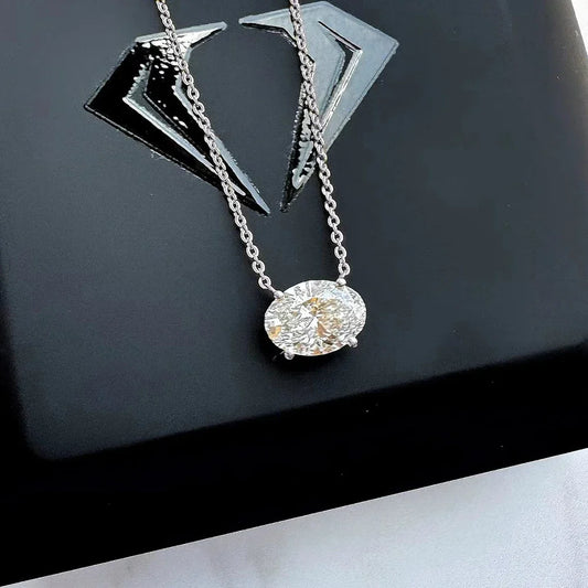 East West Oval Cut Moissanite Pendant Necklace for Women 1/2carat Solitaire Diamond Neck Chain 925 Sterling Silver Fine Jewelry