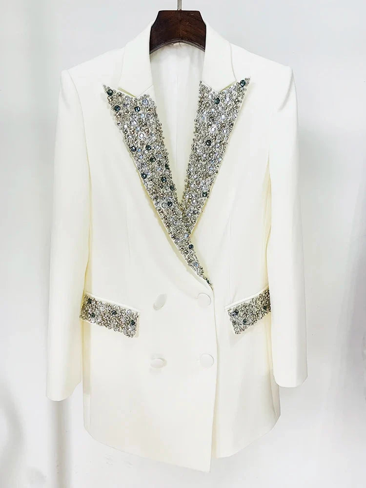 HIGH STREET Newest Fashion 2026 S/S Designer Fashion Jacket Women's Slim Fitting Luxury Rhinestone Diamonds Beaded Long Blazer