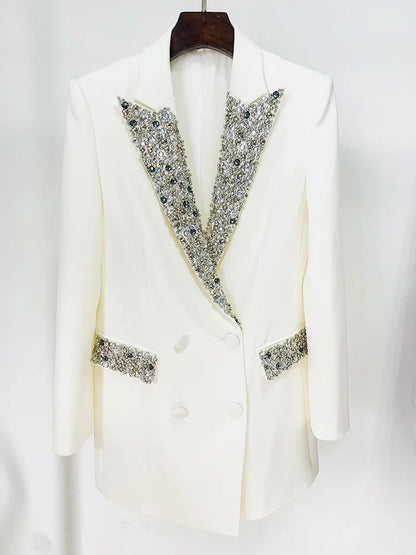 HIGH STREET Newest Fashion 2026 S/S Designer Fashion Jacket Women's Slim Fitting Luxury Rhinestone Diamonds Beaded Long Blazer