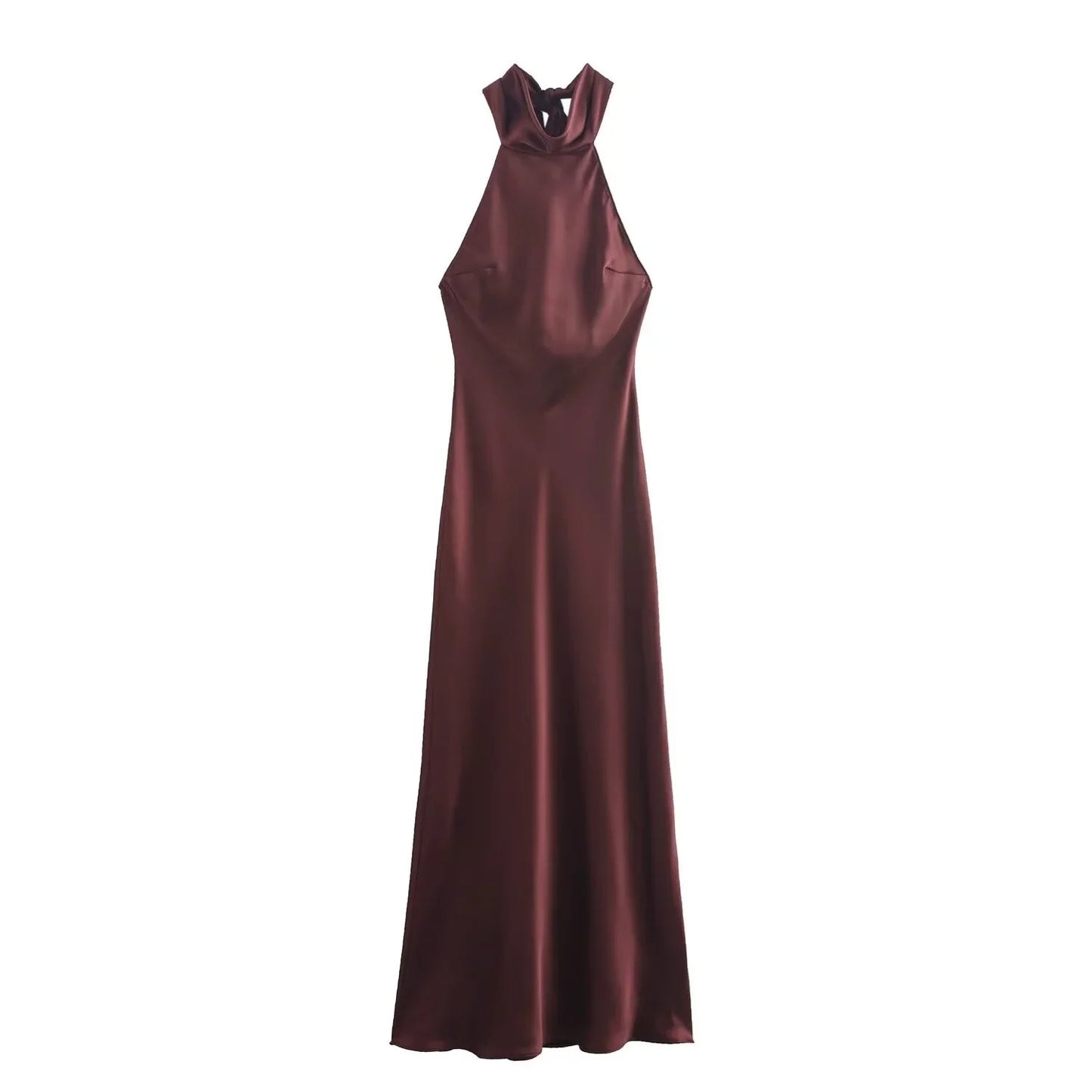 Dress for Women Fashion 2024 Autumn New Bow Sexy Backless French Elegant Halter Neck Satin Texture Midi Dresses