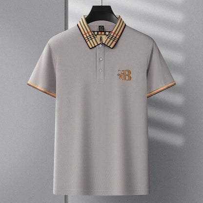 Summer novel men's high-end lace collar B-shaped short sleeved polo shirt, comfortable and casual business T-shirt