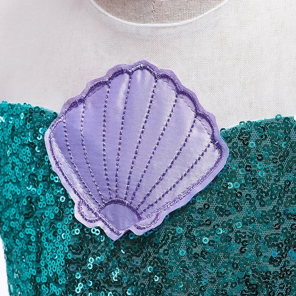 Cute Girl Princess Little Mermaid Ariel Dress Kids Cosplay Costume Children Halloween Birthday Party Clothes Summer Dress Girl