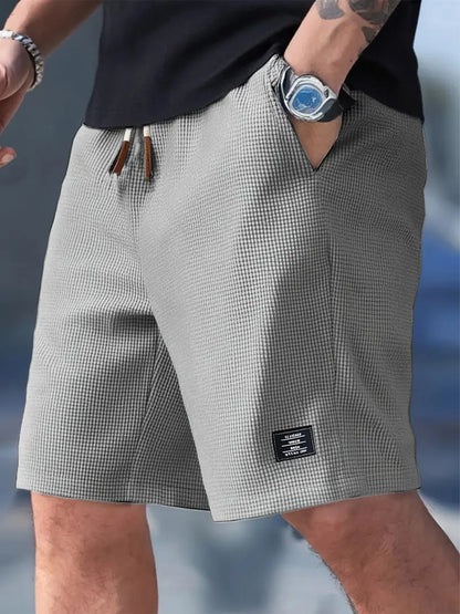 Men's Waffle Texture Shorts Summer Casual Sports Plus Size Loose Fit Knee-Length Shorts Male Oversized Streetwear Beach Pants