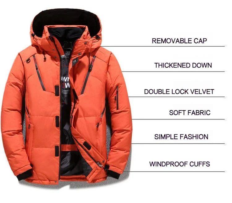 Winter White Duck Down Jacket Men Travel Hiking Thicken Warm Hooded Puffer Jackets Windproof Overcoat Down Coat Male Clothing