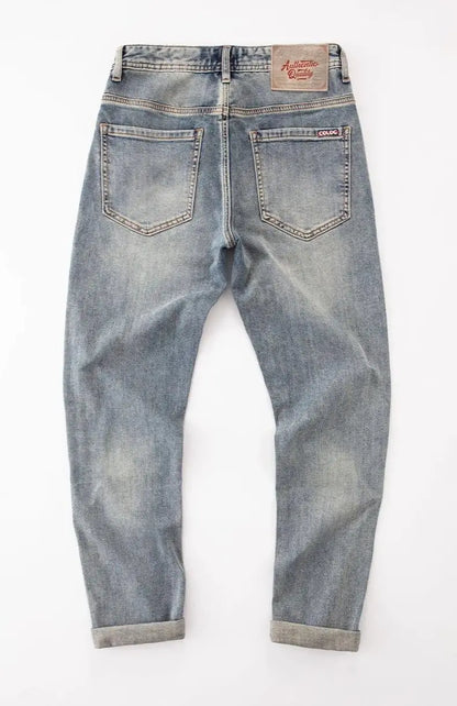 New Washed Light Blue Polished Cargo Jeans Men's Summer American Trendy Brand Small Straight Retro Casual Youth Trousers