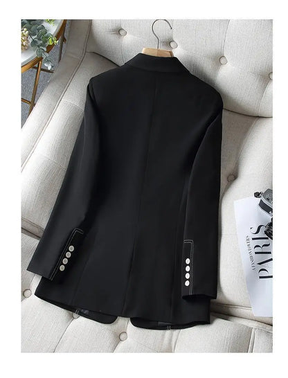 Black Blazers Women's Professional Suit Western-style OL Suits Top Exposed Line Decoration Temperament Slim Fit Line Jacket