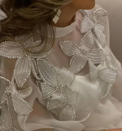 Customized Elegant High Neck Long Sleeves Prom Dresses for Women Flowers Beadings Party Dresses Ankle Length Evening Dresses