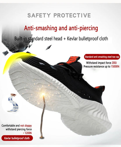 Work Boots Breathable Safety Shoes Men's Lightweight Summer Anti-Smashing Piercing Work Sandals Single Mesh Steel Toe Sneaker