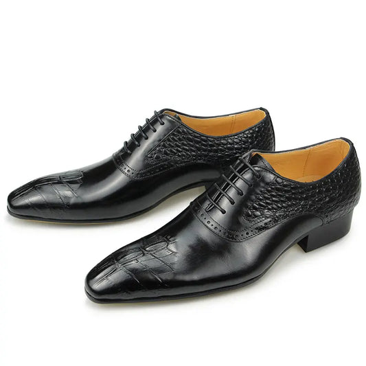 Italy Men's Shoes Prince Classic Modern Formal Oxford Wingtip Lace Up Dress Shoes Handmade Black Genuine Leather Shoes