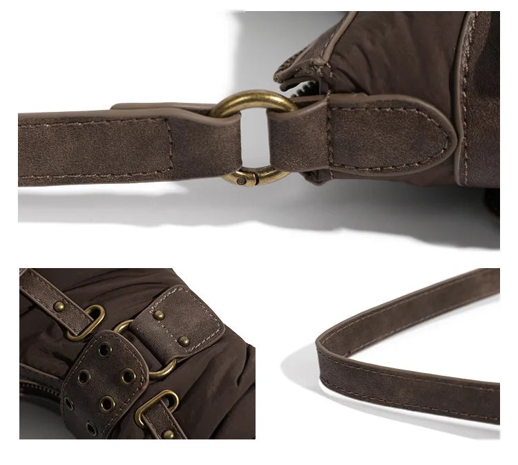 Vintage Rivet Armpit Bag Small PU Leather Shoulder Bags for Women Handbag Female Luxury Design Ladies Hand Bags Bolsa