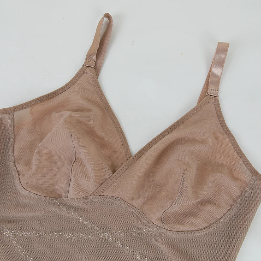 Cross Waist Tummy Control Body Shaping Bodysuit for Women Full Body Control V-Neck Mesh Breathable Briefs Underwear Butt Lifter