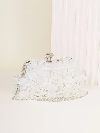 3D Floral Decor Clutch Bag, Elegant Silk Appliques Dinner Purse For Wedding Party Prom Banquet - Perfect for Wedding， Party