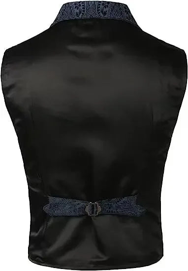 Victorian Floral Jacquard Men Suit Vest Formal Business Lapel Single Breasted Slim Fit Waistcoat Wedding Banquet Party Tops