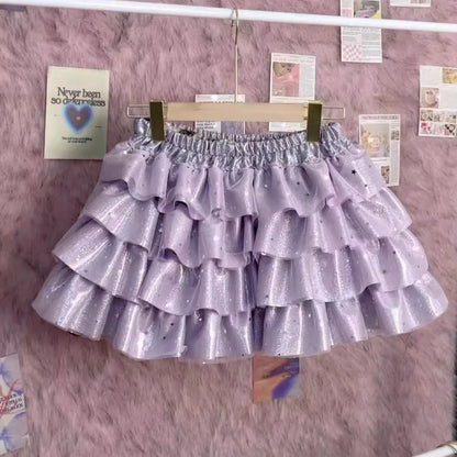 Summer Sweet Princess Mini Skirt Women Hot Girl Subculture Purple Color Short Skirt Y2k Harajuku Fashion Bow Puffy Cake Skirt