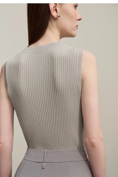 Women's Tank Top 2026 Summer New Straight Fit Sleeveless Solid Color Vest Versatile Basic Knitted Cami For Women 12622084