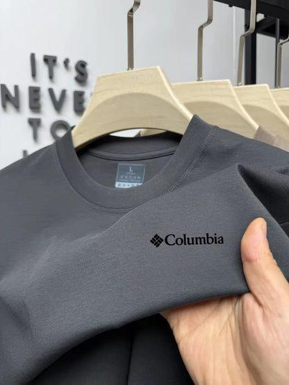Summer solid color men's simple and luxurious embroidered round neck short sleeve T-shirt top comfort breath for daily commuting
