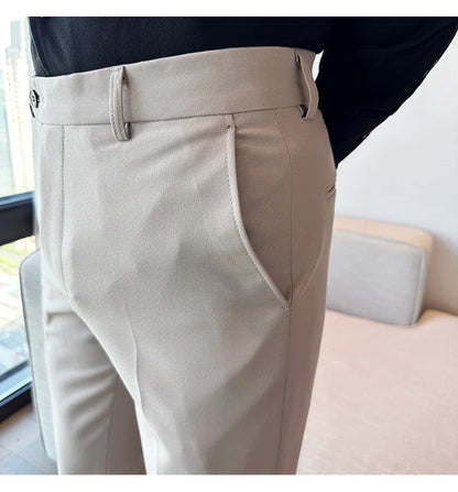 2024 Spring Autumn Fashion Business Casual Pants Men's Straight Leg Slim Fit Suit Pants Formal Office Social Wedding Dress Pants