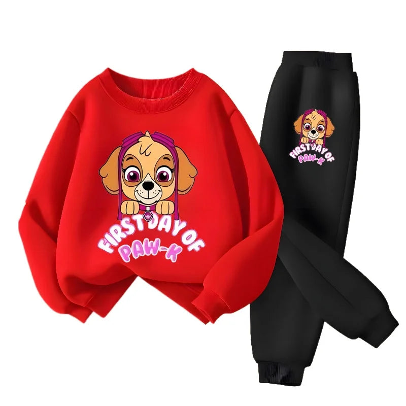 Girls' Casual Pullover Long Pants Two Piece Sets Cartoon Printed Kids Hoodies Set Children's Breathable Sweatsuit