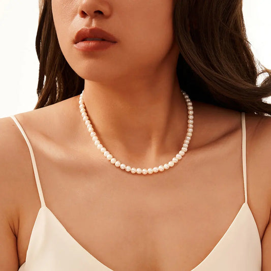 5-6mm Freshwater Pearl Beads Choker Chain 925 Sterling Silver Pearls Necklace for Women Dainty Accessories GPN75