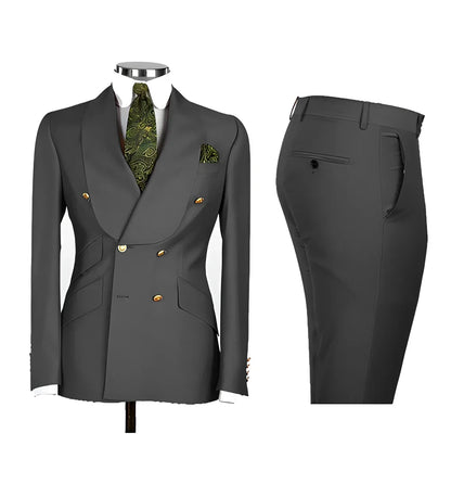 Light Blue Men's Suits Chic Double Breasted Blazer Peak Lapel Elegant Formal Set Male 2 Piece Jacket Pants Wedding Groom Tuxedos