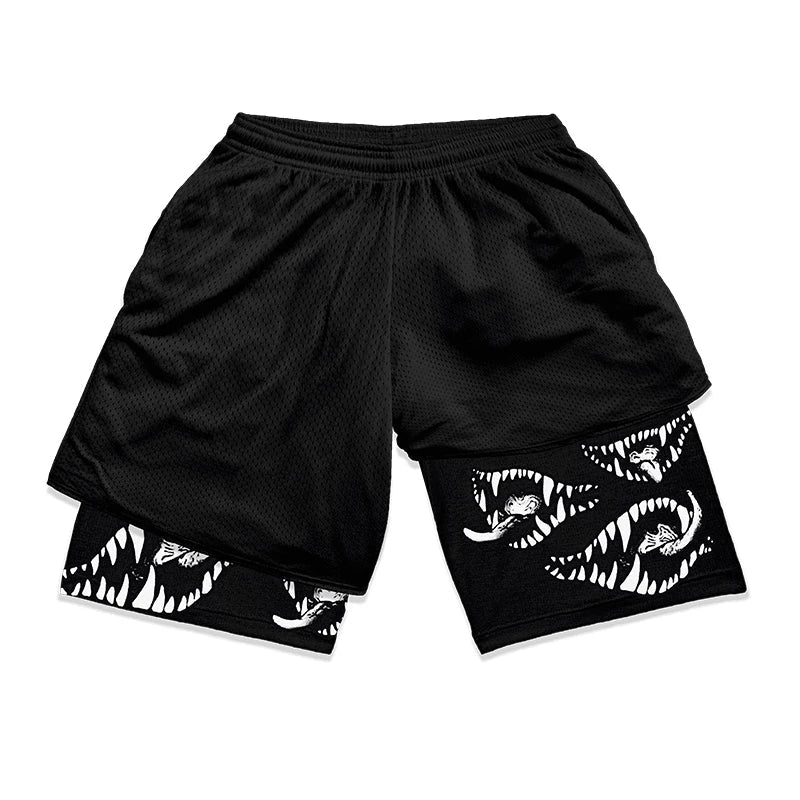 Print 2 in 1 Running Shorts for Men Gym Workout Fitness Athletic Shorts with Pockets Summer Activewear Quick Dry Stretch
