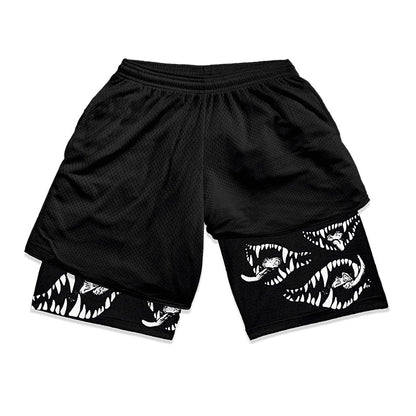 Print 2 in 1 Running Shorts for Men Gym Workout Fitness Athletic Shorts with Pockets Summer Activewear Quick Dry Stretch